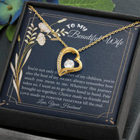 Cubic Zirconia 14K White Gold Finish Pendant, To My Wife Heart Necklace, Romantic Husband Present, Birthday Christmas Jewelry for Her