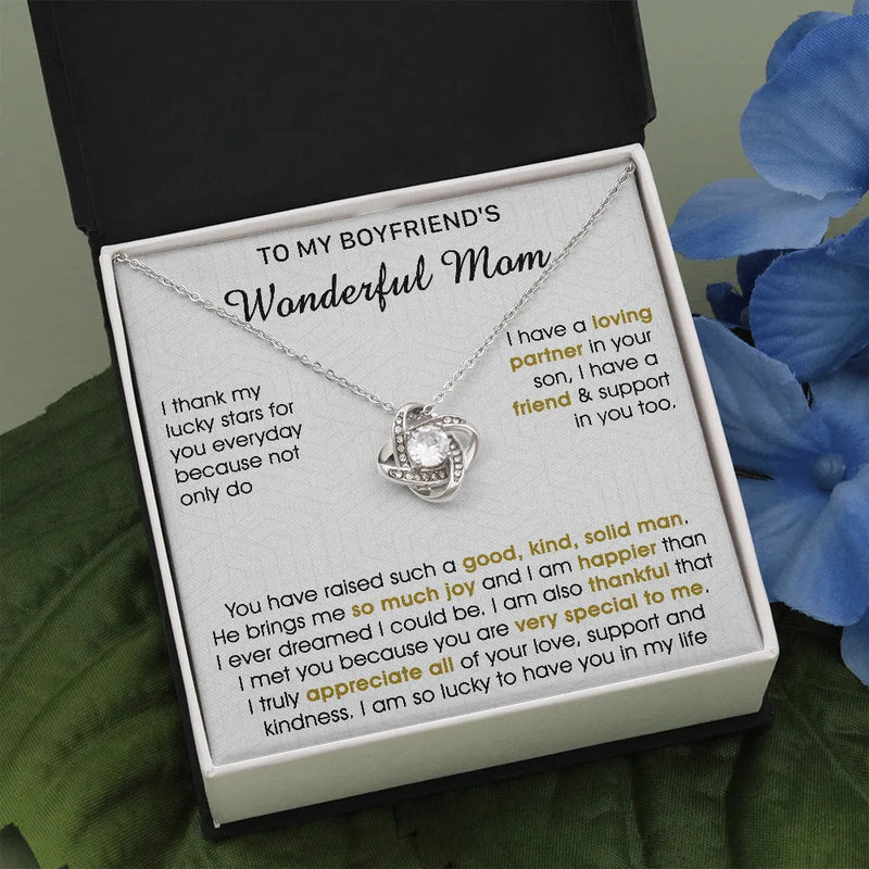 Appreciation Love Knot Pendant Necklace, Love Knot Necklace for Boyfriend Mom, 14k White Gold Message Jewelry, Birthday Christmas Present