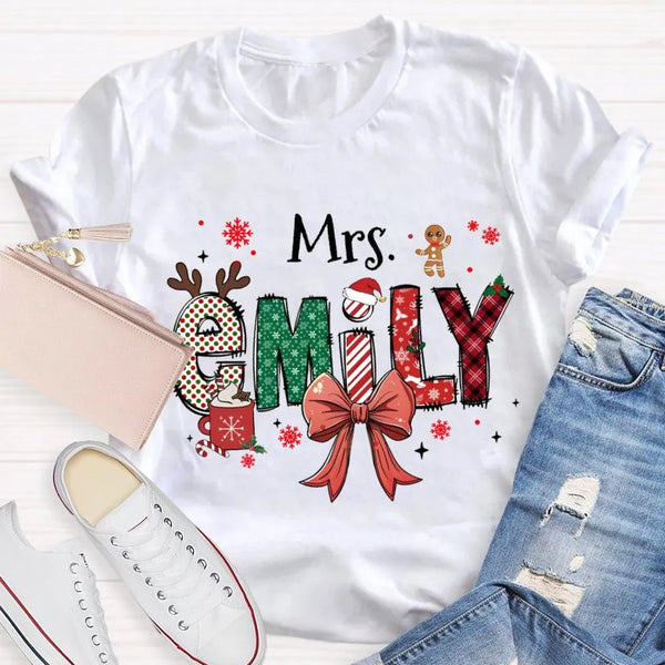 Custom Name Letter Holiday Shirt, Personalized Christmas T-Shirt, Matching Family Xmas Tee, Merry Christmas Present for Famil