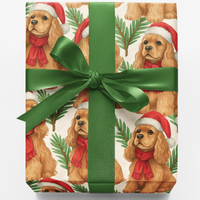 Santa Hat Dog Gift Wrap, American Cocker Spaniel Wrapping Paper, Cocker Spaniel Christmas Paper, Holiday Dog Lover Wrapping Paper Roll