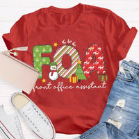 Festive Holiday Graphic Tee, Front Office Assistant Snowman Christmas T-Shirt, Humorous Xmas Office Staff Shirt, Winter School Worker Tee