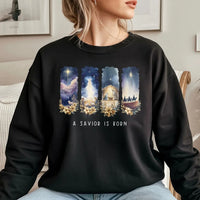 Watercolor Nativity Scene Sweater, A Savior Is Born Nativity Sweatshirt, Christian Christmas Crewneck Pullover, Faith Holiday Present