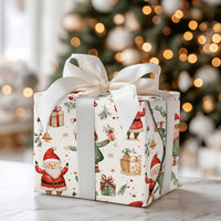 Adorable Holiday Elves Gift Wrap, Whimsical Santa and Elf Wrapping Paper, Watercolor Christmas Wrapping Paper, Kids Festive Present Paper Roll