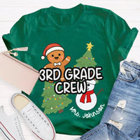 Snowman Tree Custom Holiday Shirt, Personalized Third Grade Crew Christmas T-Shirt, 3rd Grade Teacher Tee, Custom School Christmas Shirt
