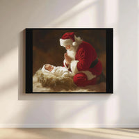 Nativity Scene Canvas Wall Art, Santa Praying at Manger Canvas Print, Religious Christmas Canvas Art, Christian Holiday Wall Decor