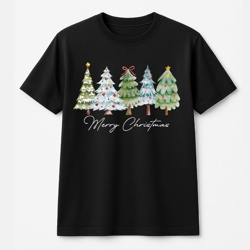 Watercolor Festive Holiday Graphic Tee, Christmas Tree T-Shirt, Merry Christmas Tree Shirt, Winter Aesthetic T-Shirt, Xmas Family Present Tee