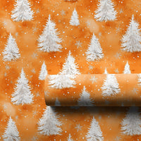 Watercolor Christmas Wrapping Paper, Orange Pine Tree Wrapping Paper, Winter Snowflake Holiday Wrapping Paper, Festive Forest Gift Wrap