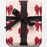 Ribbon Christmas Gift Wrap, Scarlet Promise Red Bow Wrapping Paper, Elegant Red Bows Present Wrap, Birthday and Holiday Gift Wrap Roll