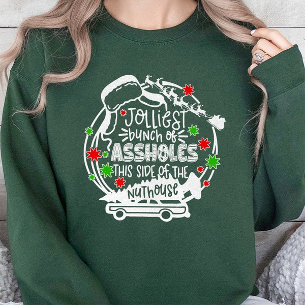 Humorous Christmas Vacation Movie Quote Sweater, Jolliest Bunch Sweatshirt, Holiday Family Matching Pullover, Retro Xmas Part