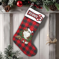 Custom Pet Holiday Stocking, Personalized Red Plaid Cat Christmas Stocking, Buffalo Check Christmas Stocking, Velboa Cat Xmas Stocking Present