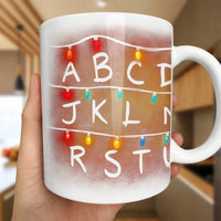 Festive Holiday String Lights Ceramic Mug, Christmas Lights Alphabet Mug, Merry Teacher Christmas Coffee Mug, Adorable Winter Tea Cup Present