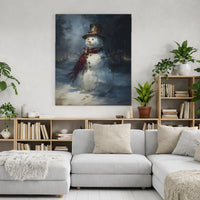 Whimsical Holiday Canvas Print, Adorable Snowman Winter Canvas Wall Art, Snowy Landscape Canvas Wall Decor, Christmas Scene Wall Art, Xmas Present