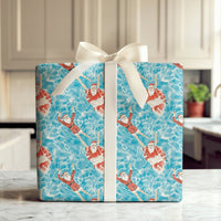Tropical Pool Santa Claus Gift Wrap, Swimming Santa Wrapping Paper, Summer Christmas Holiday Paper, Humorous Vacation Wrapping Paper Roll