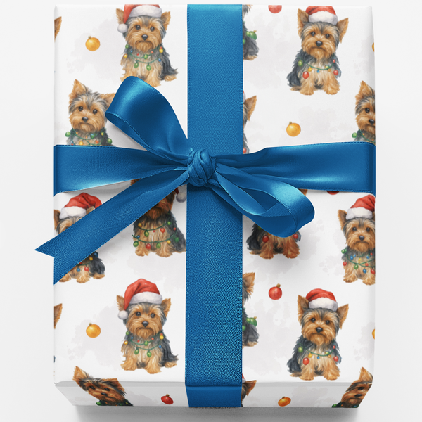 Terrier Dog Holiday Gift Wrap, Yorkie Christmas Wrapping Paper, Adorable Puppy Christmas Wrapping Paper, Pet Lover Gift Wrap 