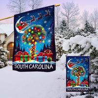 Santa Sleigh Palmetto Tree Yard Flag, South Carolina Christmas Garden Flag, Double-Sided SC State Flag, Holiday Lawn Decor Present