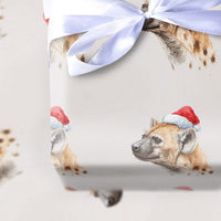 Humorous Safari Animal Gift Wrap, Watercolor Hyena Christmas Wrapping Paper, Santa Hat Hyena Wrapping Paper, Secret Santa Holiday Gift Wrap
