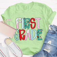 Custom Holiday Font 1st Grade Tee, Personalized First Grade Christmas Shirt, Teacher Student Xmas T-Shirt, Christmas Grade Shirt