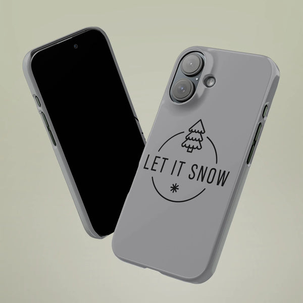 iPhone Tough Phone Case, Let It Snow Phone Case, Minimalist Christmas Tree Snowflake Badge Cover, Holiday Winter Hard Case Xm