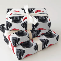 Santa Hat Dog Gift Wrap, Black Labrador Wrapping Paper, Watercolor Black Lab Holiday Wrapping Paper, Christmas Pet Lover Present Gift Wrap