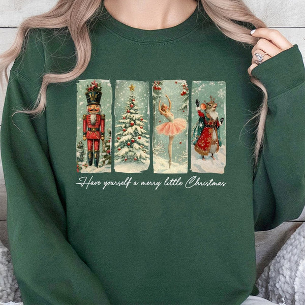 Vintage Ballet Mouse Holiday Sweatshirt, Nutcracker Christmas Sweatshirt, Nutcracker Tree Crewneck Sweater, Festive Xmas Holi