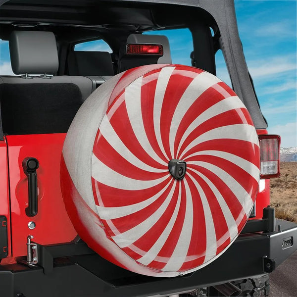 Red White Christmas Swirl Tire Cover, Peppermint Candy Spare Tire Cover, Holiday Sweet Wheel Cover, Jeep Bronco RV Backup Cam