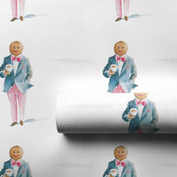 Coffee Gingerbread Gift Wrap, Dapper Gingerbread Man Wrapping Paper, Preppy Christmas Wrapping Paper, Whimsical Holiday Wrapping Paper Roll