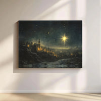 Nativity Night City Scene Canvas Wall Art, Star of Bethlehem Canvas Print, Religious Christian Canvas Decor, Sacred Christmas Season Present
