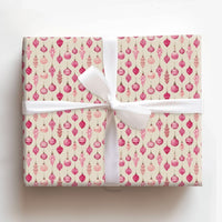 Watercolor Bauble Gift Wrap, Pink Christmas Ornament Wrapping Paper, Vintage Pink Holiday Wrapping Paper, Pastel Christmas Packaging Roll