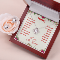 Pregnancy Announcement Love Knot Jewelry, First Christmas New Mom Love Knot Necklace and Earring Set, Holiday Love Knot Keepsake