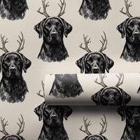 Dog Reindeer Antlers Gift Wrap, Black Labrador Christmas Wrapping Paper, Adorable Pet Holiday Wrapping Paper, Xmas Dog Lover Gift Wrapping Paper