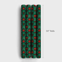 Folk Art Christmas Gift Wrap, Red Poinsettia Wrapping Paper, Vintage Floral Holiday Wrapping Paper, Botanical Xmas Gift Wrapping Paper