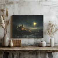 Nativity Night City Scene Canvas Wall Art, Star of Bethlehem Canvas Print, Religious Christian Canvas Decor, Sacred Christmas Season Present