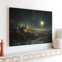 Nativity Night City Scene Canvas Wall Art, Star of Bethlehem Canvas Print, Religious Christian Canvas Decor, Sacred Christmas Season Present