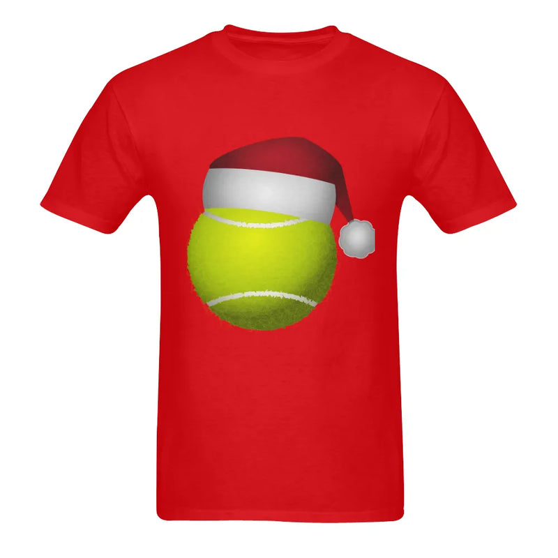 Tennis Christmas T-Shirt, Tennis Ball Santa Hat Shirt, Double-Sided Tennis Player Tee, Humorous Holiday Sports Graphic Shirt, Xmas Present
