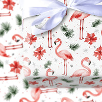 Flamingo Poinsettia Gift Wrap, Tropical Christmas Wrapping Paper, Pink Flamingo Holiday Wrapping Paper, Festive Winter Gift Wrap Roll