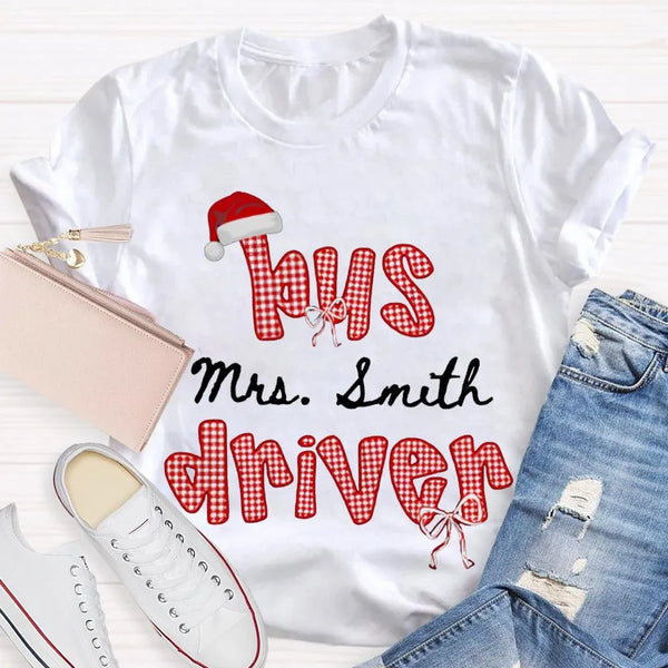 Personalized School Bus Driver Holiday Shirt, Custom Bus Driver Santa Hat Christmas T-Shirt, Christmas Bus Driver Tee, Holida
