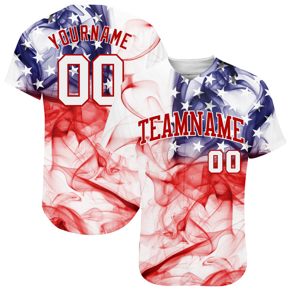Custom Baseball Jersey - White White-Red 3D American Flag Authentic