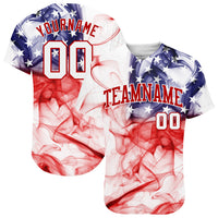 Custom Baseball Jersey - White White-Red 3D American Flag Authentic