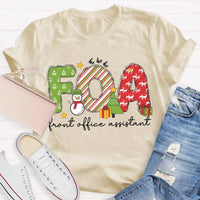 Festive Holiday Graphic Tee, Front Office Assistant Snowman Christmas T-Shirt, Humorous Xmas Office Staff Shirt, Winter School Worker Tee