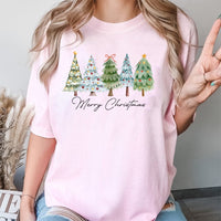 Watercolor Festive Holiday Graphic Tee, Christmas Tree T-Shirt, Merry Christmas Tree Shirt, Winter Aesthetic T-Shirt, Xmas Family Present Tee