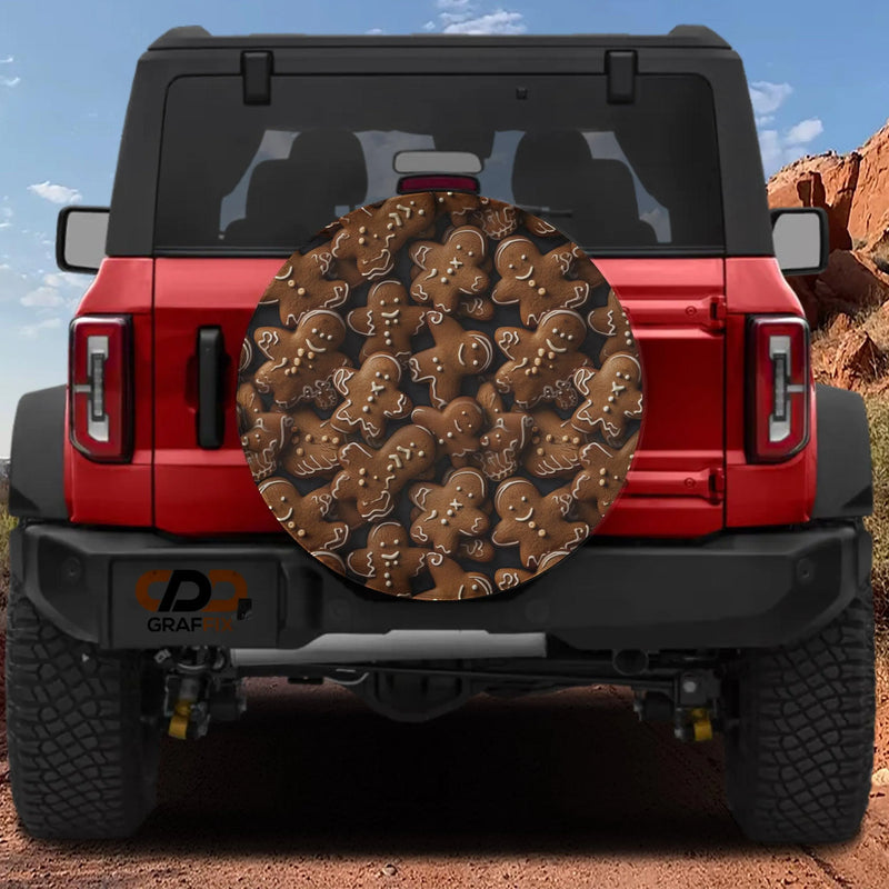 Festive Christmas Tire Cover, Gingerbread Cookie Spare Tire Cover, Holiday Winter Spare Tire Cover, Xmas Jeep SUV Holiday Present Decor