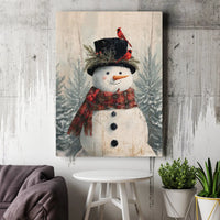 Red Cardinal Snowman Canvas Print, Snowman Canvas Wall Art, Festive Winter Snowman Wall Decor, Rustic Farmhouse Holiday Christmas Present