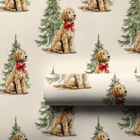 Watercolor Dog with Red Bow Gift Wrap, Goldendoodle Christmas Wrapping Paper, Holiday Puppy Wrapping Paper, Dog Lover Present Packaging Roll