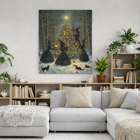 Snowy Forest Gothic Art Canvas, Witches Decorating Christmas Tree Canvas, Witchy Christmas Canvas Print, Dark Cottagecore Holiday Wall Art