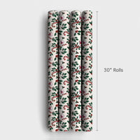 Holly Berry Holiday Gift Wrap, Candy Cane Christmas Wrapping Paper, Cardinal Gift Wrapping Paper, Festive Winter Holiday Gift Wrap Roll