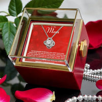 CZ Crystal Love Knot Pendant, Mom Love Knot Necklace, Rotating Rose Gift Box Jewelry, White Gold Knot Necklace, Christmas Present for Mom