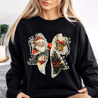 Vintage Santa Reindeer Crewneck, Christmas Coquette Bow Sweatshirt, Retro Holiday Coquette Pullover, Adorable Christmas Sweater Present for Her