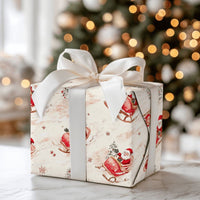 Sleigh Ride Christmas Gift Wrap, Watercolor Santa Wrapping Paper, Winter Holiday Present Wrapping Paper, Traditional Santa Sleigh Gift Wrap