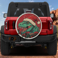 Santa Hat Dinosaur Wheel Cover, Dino Claus T-Rex Christmas Spare Tire Cover, Humorous Holiday Tire Protector, Xmas Present for Jeep SUV Truck