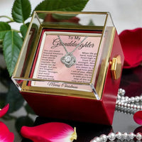 Sparkling CZ Crystal Necklace, Granddaughter Christmas Love Knot Necklace, Rose Box Pendant Necklace, Holiday Jewelry Keepsake Present